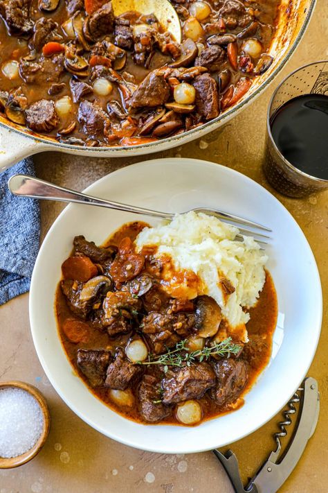 Le Creuset Beef Bourguignon Recipe Dutch Oven Beef, Beef Bourguignon Recipe, Le Creuset Recipes, Fall Meal, Classic French Dishes, How To Cook Beef, Beef Bourguignon, Dutch Oven Recipes, French Dishes