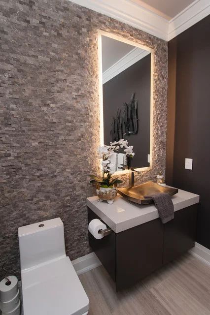 Lexington - Modern - Powder Room - Toronto Small Powder Room Ideas Modern, Luxury Powder Room Ideas, Luxury Powder Room Design, Powder Room Ideas Modern, Monaco Photography, Modern Powder Room Design, Powder Bathroom Ideas, Powder Room Tile, Luxury Powder Room