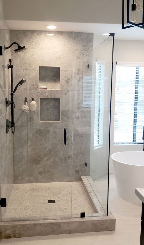 Stand Up Shower Renovation, Non Slip Tiles For Bathroom, Walkin Shower Small Bathroom, 48 X 36 Shower Ideas, Small Bathroom Ideas Remodel Walk In Shower Tile Glass Walls, Master Shower Remodel Before And After, 3x4 Shower Master Bath, 48 Inch Shower Ideas, Gray Tile Bathroom Shower Ideas