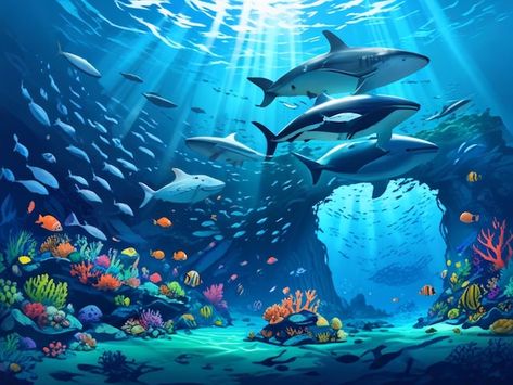 Underwater Illustration, World Oceans Day, Alt Art, Underwater Theme, Ocean Day, Logo Psd, Oceans Of The World, Image Icon, Fantasy Art Landscapes