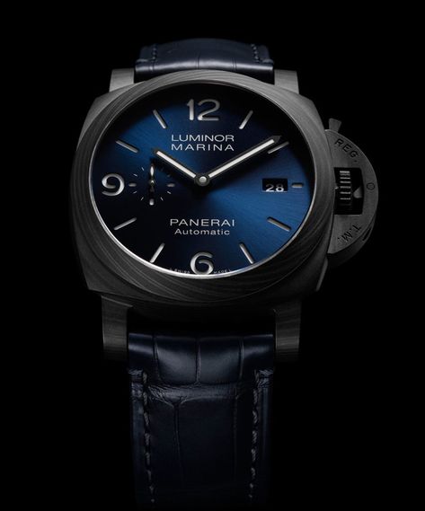 Panerai Luminor Marina Carbotech Blu Notte Panerai Luminor Marina, Luminor Marina, Iwc Pilot, Panerai Watches, Panerai Luminor, Hand Watch, Dive Watches, Sport Watches, Black Steel