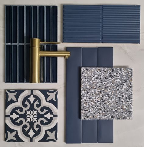 Today's flat-lay showcasing navy features on our stunning onyx white satin backdrop. ​​​​​​​​​ #tiles #perth #melbourne #adelaide… | Instagram Flat Lay Mood Board, Tile Flat Lay, Interior Design Flat Lay, Tile Photography, Satin Backdrop, Architecture Luxury, Tile Showroom, Flat Lays, Project Inspiration