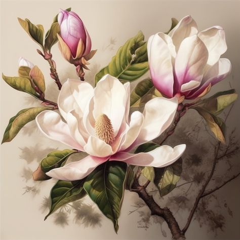 Magnolia Flower Artwork, Magnolia Art Acrylic Paintings, Magnolia Oil Painting, Flower Care Tips, Magnolia Painting, Flower Symbolism, Magnolia Art, Diy Flower Arrangements, Magnolia Pictures