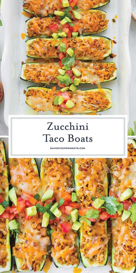 These Zucchini Taco boats are a great way to enjoy that taco flavor you love, while also keeping dinner on the healthier side. Taco Zucchini Boats, Zucchini Tacos, Vegetarian Zucchini Lasagna, Zucchini Taco Boats, Taco Zucchini, Easy Low Carb Dinner, Food Rocks, Asian Steak Bites, Taco Boats