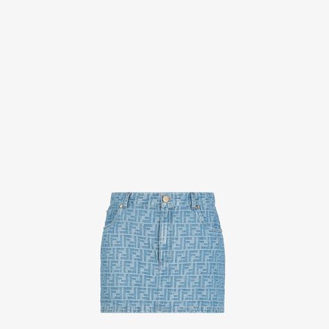 Jeans Skirt - Light blue FF denim skirt | Fendi Fendi Clothes, Fendi Jeans, Fendi Skirt, Brown Suede Skirt, Crepe Skirts, Orange Satin, Jeans Skirt, Shoulder Strap Bag, Chic Leather