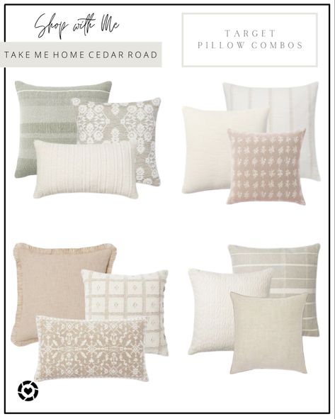 Throw pillow, throw pillow combinations, neutral throw pillows, target throw pillows, couch pillows, sofa pillows, living room pillows, bedding, bed pillows, target, target style, target home, threshold, studio McGee Follow my shop @Take_Me_Home_Cedar_Road on the @shop.LTK app to shop this post and get my exclusive app-only content! #liketkit #LTKsalealert #LTKunder50 #LTKhome @shop.ltk https://liketk.it/3E981 Mcgee Throw Pillows, Mcgee Pillow Combinations, Threshold Pillows Target, Target Pillows Studio Mcgee, White Throw Pillows On Couch, Pillow Combination For Cream Couch, Target Bed Pillows, Studio Mcgee Couch Pillows, Target Couch Pillows