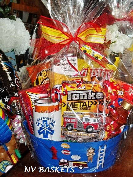 Firefighter gift basket Cute Gift For Boyfriend, Basket Raffle, Raffle Ideas, Laredo Texas, Auction Basket, Funny Boyfriend Gifts, Boyfriend Funny, Baskets Gifts, Diy Easter Gifts