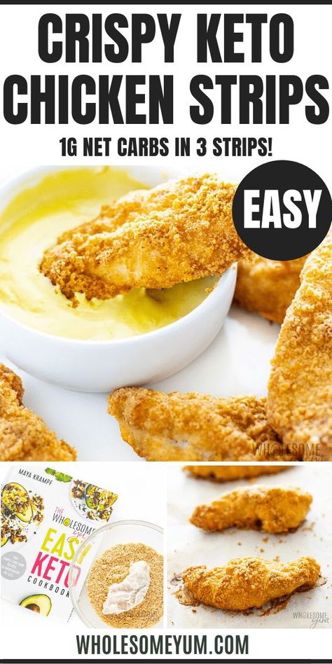 Keto Chicken Strips, Keto Chicken Tenders, Keto Pork Rinds, Chicken Strips Recipe, Chicken Strip Recipes, Chicken Tenders Recipe, Low Carb Low Fat Recipes, Baked Chicken Tenders, Low Carb Chicken Recipes