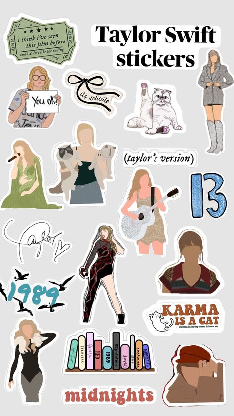 Taylor Swift Aesthetic Stickers, Taylor Swift Printable Stickers, Taylor Swift Stickers Printable, Singer Stickers, Bujo Stickers Printable, Swiftie Party, Polaroid Diy, Sticker Collage, Stickers Cricut