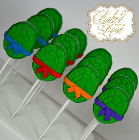 Ninja Turtle Cake Pops, Ninja Turtle Shells, Shell Cake, Tmnt Cake, Cowabunga Dude, Ninja Turtles Birthday Party, Tmnt Party, Chocolate Turtles, Ninja Party