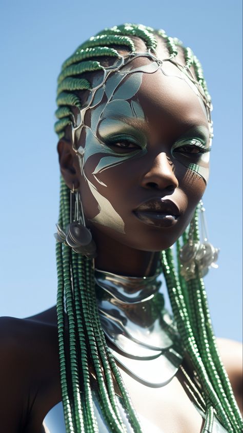 Black Futurism Fashion, Afro Futurism Makeup, Futuristic Hairstyles Women, Sci Fi Hairstyles, Robot Hair, Afro Futurism Fashion, Afro Punk Hairstyles, Cyberpunk Hairstyles, Futuristic Hairstyles