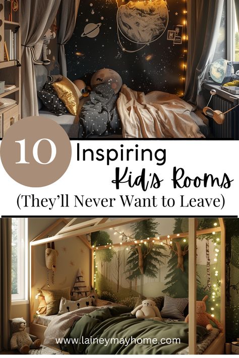 Transform your child's space into a magical retreat with our guide to 10 inspiring kid's rooms! From whimsical themes to cozy nooks, discover creative ideas that will make your little ones never want to leave. Perfect for parents looking to create a special place filled with joy, imagination, and comfort. Get inspired and start your child's room makeover today!
#kidsroominspiration #kids #interiordesign #decor Magical Kids Bedroom, Kids Hideaway Spaces, Nature Bedroom Kids, Calming Kids Bedroom, Whimsical Kids Bedroom, Kid Room Paint Ideas, Whimsical Bedroom Kids, Jedi Bedroom, Kid Reading Nook