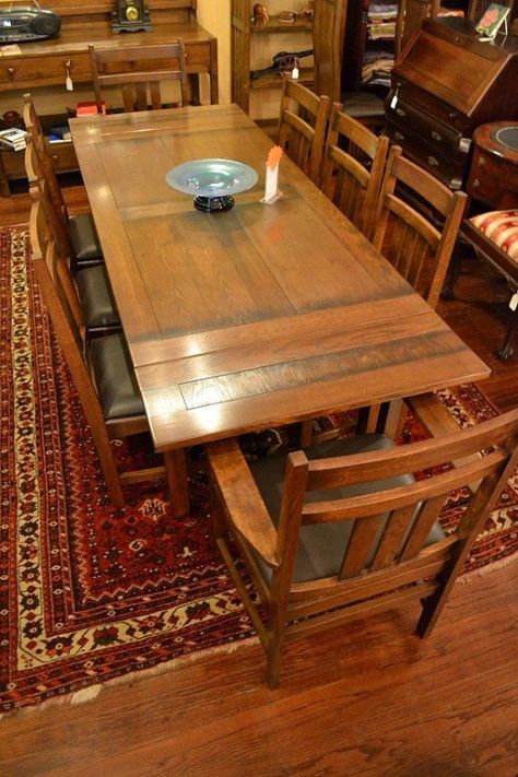 Craftsman Style Dining Table - Ideas on Foter Arts And Crafts Dining Room, Craftsman Style Dining Room, Craftsman Dining Room, Craftsman Style Furniture, Oak Dining Room Table, Oak Chairs, Mission Style Furniture, Oak Dining Room, Mission Furniture