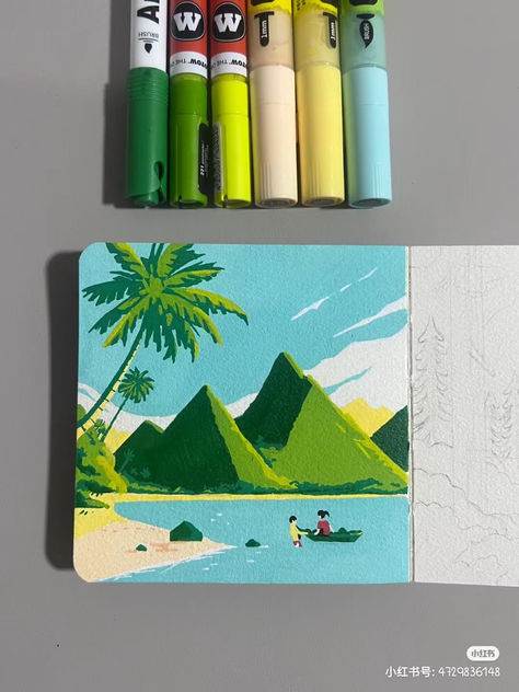 [𝑺𝒂𝒗𝒆 & 𝑭𝒐𝒍𝒍𝒐𝒘]~♡´･ᴗ･`♡ Posca Art Landscape, Mini Posca Art, Paint Marker Drawing Ideas, Posca Art Ideas Inspiration, Posca Landscape, Acrylic Marker Painting, Acrylic Marker Art Ideas, Acrylic Marker Art, Posca Pens Art