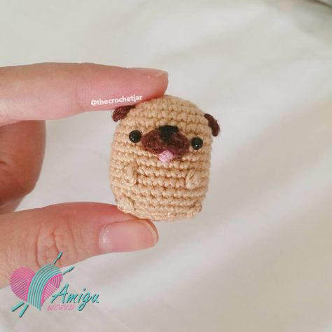 Tiny Potato Pug amigurumi free crochet Crochet Geek, Pola Amigurumi, Mini Crochet, Kawaii Crochet, Fun Crochet, Crochet Inspo, Crochet Animal, Fun Crochet Projects, Crochet Animal Patterns