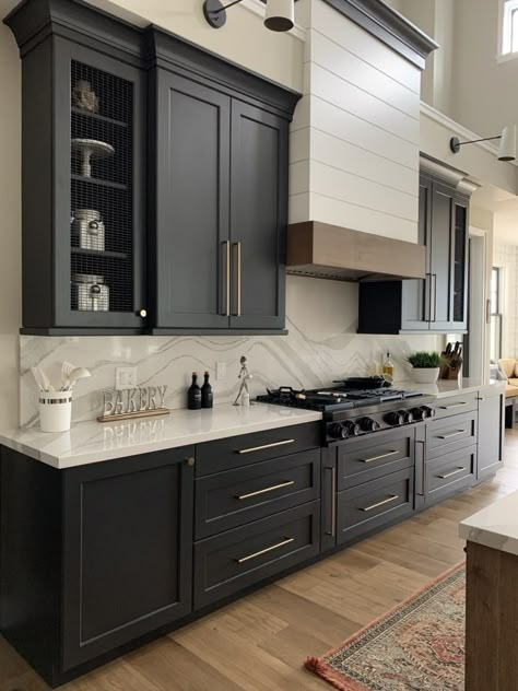 Kitchen Remodel Tips, House Planning, Kitchen Storage Hacks, Farmhouse Kitchen Remodel, Black Designs, Dream Kitchens Design, Black Kitchen Cabinets, Remodeling Kitchen, Dark Kitchen Cabinets