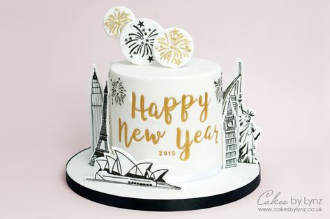 New Year Theme Cake, Happy New Year Cake, Fireworks Cake, New Year Cake, Cake Video, Piping Techniques, New Year's Cake, Cake Topper Tutorial, Mini Dessert