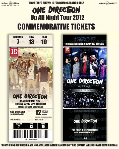 Diy Tickets, One Direction Tickets, One Direction Party, Mira Duma, One Direction Outfits, One Direction Shirts, Ticket Design, One Direction Concert, Concert Fashion