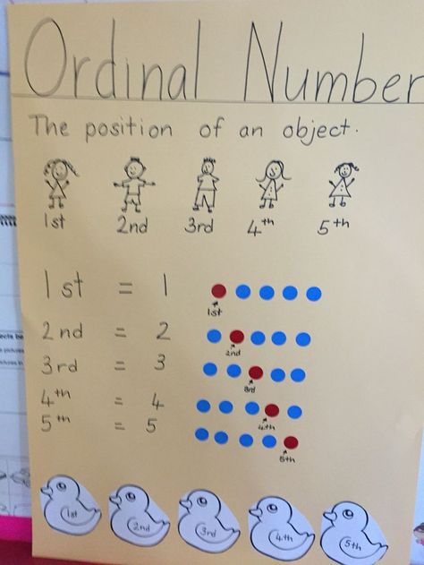 Ordinal numbers anchor chart Ordinal Numbers Activities Kindergarten, Ordinal Numbers Chart, Ordinal Numbers Activities, Ordering Activities, Ordinal Numbers Kindergarten, Number Anchor Charts, Preschool Supplies, Kindergarten Anchor Charts, Ordinal Numbers