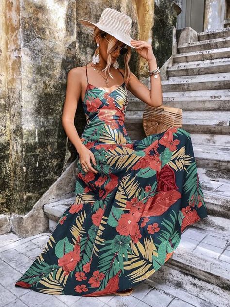 Tropical Dress Outfit Party, Havana Chic Outfit, Tropical Wedding Guest Dress Summer, Cuban Inspired Outfits Women, Havana Nights Dress Outfits, Tropical Theme Party Outfit Women, Bahamas Outfit Ideas Tropical, Hawaiian Looks For Women, Havana Themed Party Outfit