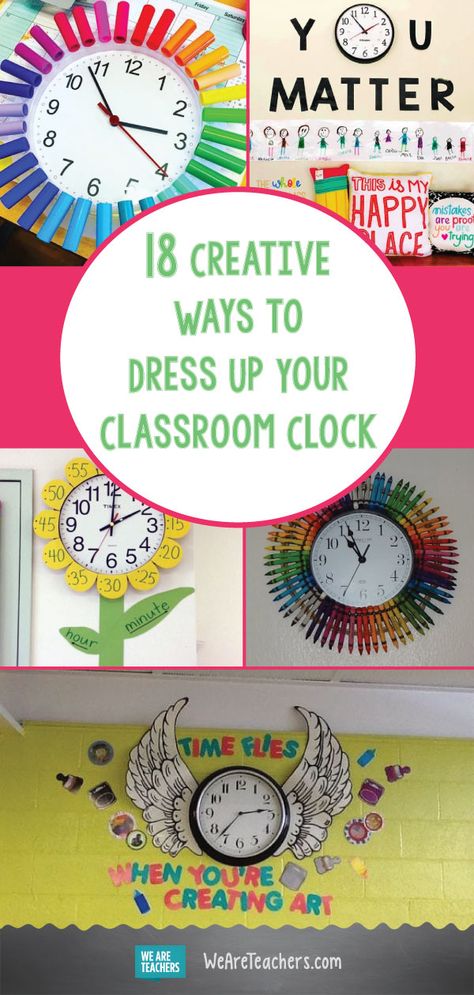 18 Creative Ways to Dress Up Your Classroom Clock Best Classroom Displays, Clock Bulletin Board Ideas, Decorating Your Classroom, Time Classroom Display, Classroom Clock Decor, School Clock Ideas, Clock Bulletin Board, Clock Display Classroom, You Matter Clock Classroom