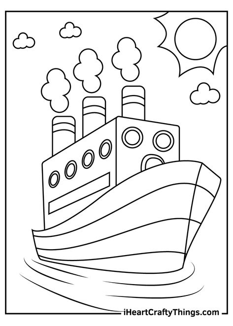 Ship Coloring Pages, Coloring Pictures For Kids, Chibi Coloring Pages, Enjoy With Friends, Boat Drawing, Fruit Coloring Pages, Creative Kids Crafts, Kids Pages, Calligraphy Art Print