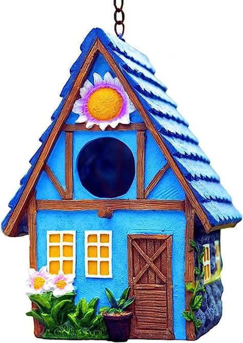 Garden Bird House for Outside Clearance Hanging Outdoors Country Cute Birdhouses for Wren Finchs Chickadee Hummingbird Tree Swallow Cage Kids Nature Lover Bluebird House(Blue) Cute Small Houses, Bird & Wildlife Houses, Bluebird House, Gourds Birdhouse, Bird Houses Painted, Outdoor Decor Backyard, Backyard Birds, Nature Kids, Woodworking Projects Plans