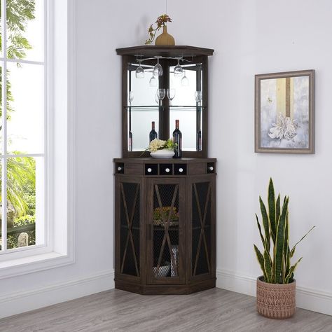 Wine Rack Corner, Bar With Wine Storage, Corner Bar Cabinet, Liquor Shelf, Mesh Doors, Coin Bar, Built In Wine Rack, Bar Cabinets, Corner Bar