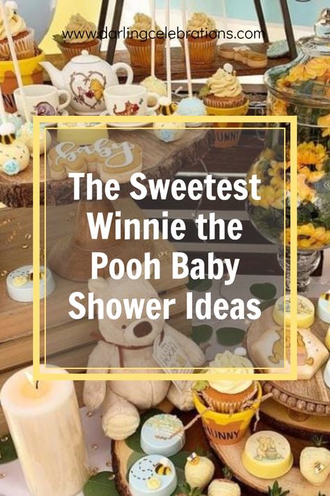 Pretty Winnie The Pooh Baby Shower ideas to help you plan the best Pooh Bear Baby Shower. #winniethepoohbabyshower #poobbearbabyshower #poohbabyshower #winniethepoohbabyshowerideas Vintage Winnie The Pooh Baby Shower Idea, Winnie The Pooh Shower Food Ideas, Winnie The Pooh Mocktails, Classic Winnie The Pooh Shower Ideas, Baby Pooh Baby Shower Ideas, Classic Pooh Baby Shower Ideas Food, Winnie The Pooh Baby Shower Dessert Table, Vintage Pooh Bear Baby Shower Ideas, Winnie The Pooh Shower Food