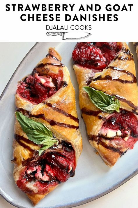 Balsamic Glaze Breakfast, Blackberry Goat Cheese Puff Pastry, Blueberry Goat Cheese Dessert, Strawberry Goat Cheese, Strawberry And Goat Cheese Salad, Tomato Tart Puff Pastry Goat Cheese, Easter Cake Easy, Strawberry Compote, Cheese Puff Pastry