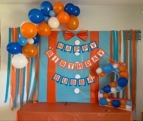 DIY Blippi Party Blippi Decorations Diy, Blippi Diy Party, Diy Blippi Party Decorations, Blippi Decorations, 2 Fast Birthday Party, Blippi Birthday Party, Blippi Party, Octonauts Birthday Party, Blue Birthday Party