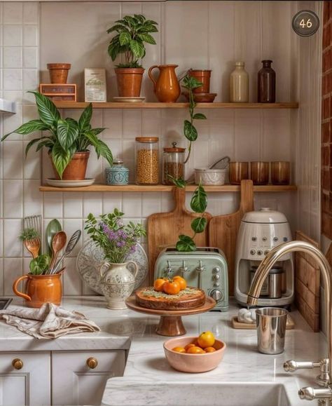 Witchy Kitchen, Cosy Kitchen, Open Kitchen Shelves, Casa Vintage, Boho Kitchen, Cozy Kitchen, Apartment Kitchen, Apartment Inspiration, Decoration Design