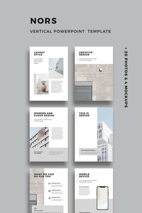 NORS - Vertical PowerPoint template Portfolio Design Layouts, Design Portfolio Layout, Layout Portfolio, Mises En Page Design Graphique, Architecture Portfolio Layout, Logos Retro, 포트폴리오 레이아웃, Presentation Design Layout, Architecture Portfolio Design