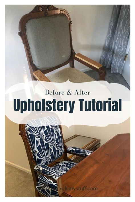 How to Reupholster a Dining Chair - Seat & Back Reupholster Dining Room Chairs, Upholstered Chairs Diy, Dining Chair Makeover, Recovering Chairs, Dining Chairs Diy, Diy Furniture Upholstery, Reupholster Chair Dining, Dining Chair Upholstery, Reupholster Chair