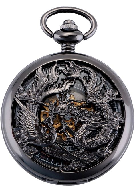 Skeleton Pocket Watch, Steampunk Pocket Watch, Lucky Dragon, Dragon Phoenix, Mechanical Pocket Watch, Casual Necklaces, Fob Watch, Pocket Watch Antique, Vintage Pocket Watch