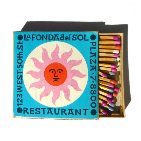 La Fonda del Sol Matchbook | Photo: Fab.com Visuell Identitet, Menue Design, Alexander Girard, Vitra Design Museum, Vitra Design, Ge Bort, Matchbox Art, Restaurant Logo, Hieronymus Bosch