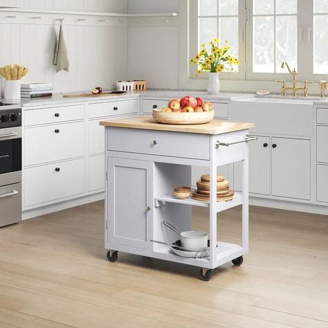 Red Barrel Studio® Wood Kitchen Island & Reviews | Wayfair Kitchen Island Portable, Island On Wheels, Kitchen Storage Units, Mobile Kitchen Island, Kitchen Island On Wheels, Rolling Kitchen Island, Small Kitchen Island, Wood Kitchen Island, Tiny Kitchen