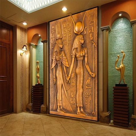 Relief Wallpaper, Egyptian Character, Egyptian Design Pattern, Egyptian Bedroom, 3d Wallpaper Painting, Egyptian Home Decor, Bathroom Redecorating, Cottagecore Living, Wall Relief