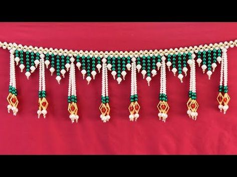 Toran Diy, Macrame Toran Designs, Macrame Toran, Woolen Craft, Door Hanging Decorations, Pearl Crafts, Easy Room Decor, Beads Craft Jewelry, Fabric Flower Brooch