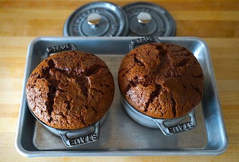 chocolate soufflés for 2 Staub Mini Cocotte, Le Creuset Dutch Oven Recipes, Dutch Oven Dessert Recipes, Mini Cocotte Recipe, Cocotte Recipes, Britt Maren, Ramekin Recipe, Cocotte Recipe, Le Creuset Recipes