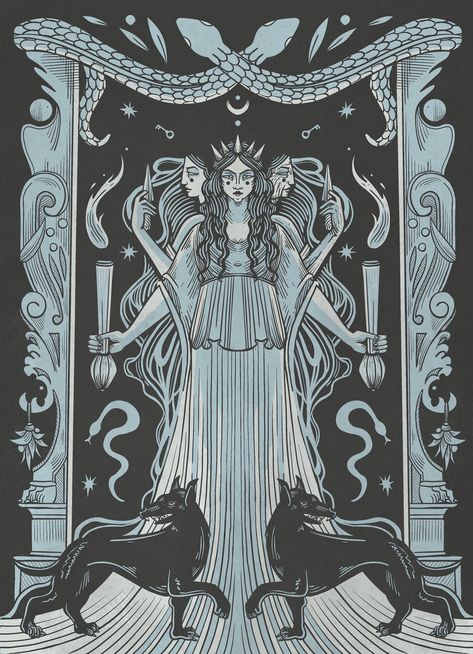 Hecate Wallpaper Iphone, Hecate Painting, Hekate Wallpaper, Hecate Goddess Aesthetic, Hecate Goddess Art, Hekate Art, Hekate Aesthetic, Hecate Triple Goddess, Hecate Art