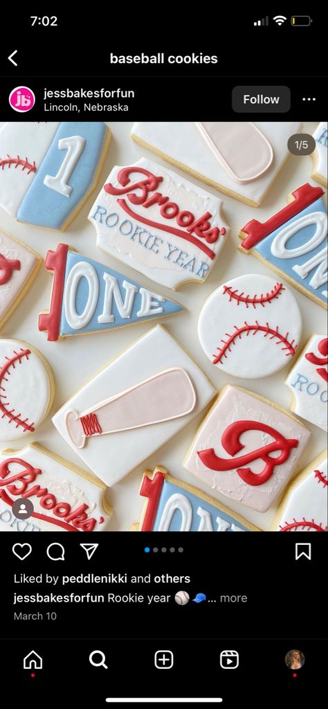 Rookie Year Cookies Baseball, Rookie Of The Year Cookies, Cutout Cookie, Baseball Cookies, Baby Boy Baseball, Baseball First Birthday, Baby Birthday Themes, Rookie Of The Year, Birthday Themes