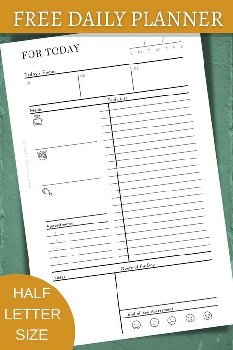 This free planner printable is sized for half-letter sized planner. It is 100% free and available for download right now. Free Daily Planner, Home Management Binder, Daily Planner Pages, Homeschool Planner, Printables Free, Home Management, Planner Printables Free, Planner Printables, Free Planner