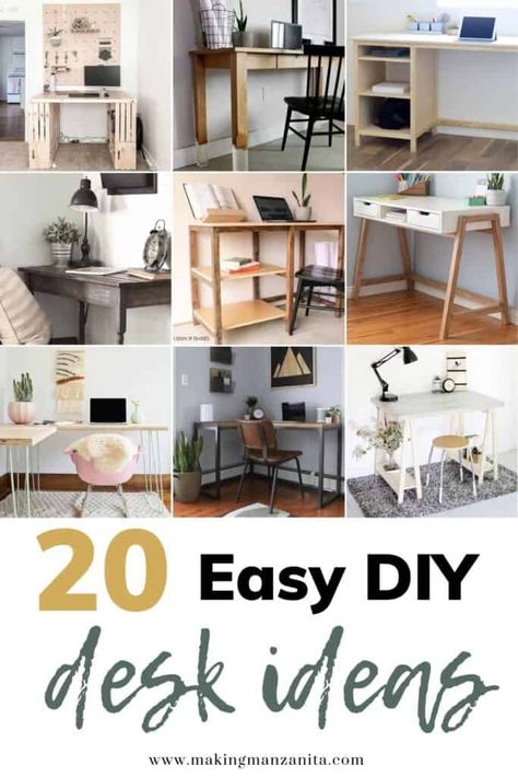 Diy Corner Desk Easy, Diy Bedroom Desk, Diy Small Desk, Build Your Own Desk, Easy Diy Desk, Homemade Desk, Parsons Desk, Diy Corner Desk, Teen Desk