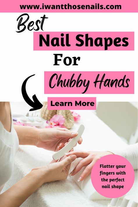 Looking for the best nail shapes to flatter your chubby fingers? Our expert guide will show you the top nail shapes for chubby hands that will make your fingers appear slimmer and more elegant. For short or long nails, almond to stiletto, we've the perfect nail shape for you. Nail Styles For Short Fingers, Manicure For Short Fingers, Nail Shape For Thick Fingers, Acrylic Nails For Short Fingers, Mail Shape For Short Fingers, Fat Finger Nail Shape, Nail For Short Fingers, Rounded Coffin Nail Shape, Best Nails For Short Fingers