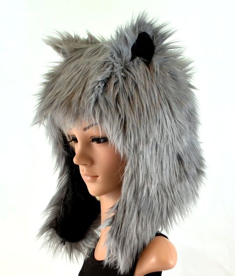 Gray Wolf Hat Faux Fur Animal Hood - Morphe Lion Witch Wardrobe, Wolf Hat, Fur Animal, Gray Wolf, Cos Play, Cozy Hat, Animal Hats, Grey Wolf, Black Wolf