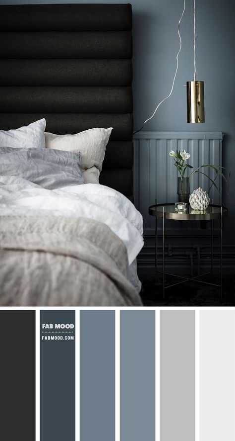 Blue Grey and Charcoal Bedroom Color Scheme Colors That Go With Dark Gray, Grey Colour Scheme Bedroom, Grey Bedroom Colors, Charcoal Bedroom, Bedroom Colour, Wedding Color Palettes, Bedroom Color Combination, Themes Wedding, Bedroom Colour Palette