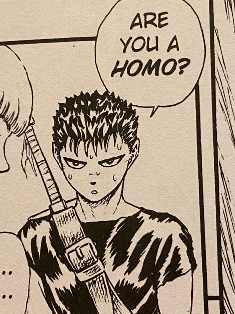 Berserk Reaction Pic, Cursed Manga Panels, Edited Manga Panels Funny, Funny Cursed Doodles, Manga Men Drawing, Guts Panel, Berserk Meme Funny, Guts Manga Panel, Berserk Funny