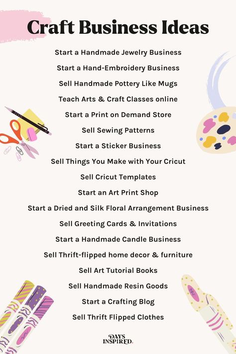 18 Craft Business Ideas to Start in 2022 - Days Inspired Things To Sell To Start A Small Business, Craft Content Ideas, Small Business Ideas For School, Small Business Freebies Packaging, Business Ideas For 11+, Types Of Business Ideas, Small Business Ideas For Artists, Sales Ideas For Small Business, Types Of Small Businesses To Start