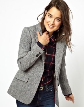 Plaid Blazer Outfit, Grey Tweed Blazer, Nerdy Outfits, Winter Wardrobe Essentials, Gray Blazer, Blazer Outfit, Boyfriend Blazer, Grey Tweed, Jack Wills